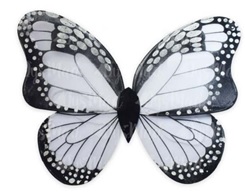 Alas de mariposa de material textil sintética, con cuerdas para ponerse en la espalda, para fiestas de disfraces, a modo de mariposa o alas de cierto tipo de princesas etc.
Se utiliza para la diversión en fiestas.
