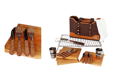 Tenedores con mango de madera y parte operante de acero inoxidable.
Se utiliza para comer.
Se presenta para su venta al público junto con el un bolso, una parrilla plegable de acero inoxidable, cuatro platos cuadrados de madera, una chaira con mango de madera, cuatro cuchillos con mango de madera, dos vasos de acero, un cuchillo más grande y una servilleta de algodón.
No es un surtido. Los tenedores se clasifican independientemente de todos los componentes del set, que no son objeto de esta IAV."