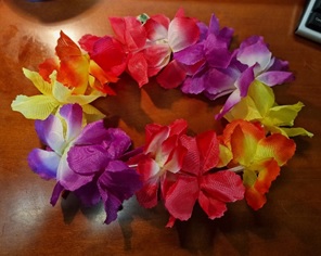 Artículo consistente en una guirnalda de flores artificiales de diferentes colores, que imita un collar hawaiano.
Cada flor está formada por dos piezas de tejido de un solo color cortadas en forma de pétalos, y va separada de la siguiente por un tubo de plástico transparente. Tanto los tubos de plástico como las flores se ensartan en un hilo fino, formando un círculo de aproximadamente 20 cm de diámetro, similar a una guirnalda de flores.
Según señala el solicitante, se utiliza para fiestas de carnaval o fiestas temáticas hawaianas.
