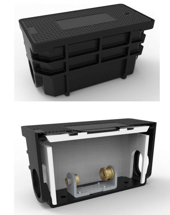 Arqueta de polietileno de alta densidad reforzada con fibra de vidrio diseñada para su fijación permanente en edificios. Dispone de tapa de fundición dúctil, soporte de acero inoxidable en su interior y accesorios de latón para la fijación de un contador de agua. Aislamiento interior en la tapa y las paredes de poli estireno expandido para protección contra temperaturas extremas. Se presenta acondicionado para su venta al detalle.
Está diseñada para la instalación de contadores de agua de diferentes diámetros, facilitando la accesibilidad a las válvulas. Además, asegura su protección contra las inclemencias del tiempo o el paso de personas.
Dimensiones: 482 x 254 x 242 mm.