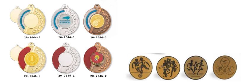 Artículo en forma circular de metal común (aleación de níquel y cobre, con presencia de aleaciones de estaño y bronce con fósforo), no chapada de metal precioso y diámetro de 50 y 25 mm. El artículo puede estar decorado con motivos diversos (estampados) y tener color dorado, plateado o de bronce. Puede tener un ojal en la parte superior para colgarse del cuello en una cinta.
El artículo se presenta para su uso como medalla, a fin de servir de adorno personal para celebrar el éxito en un concurso o competición. Se presenta sin cinta. Véanse las imágenes.