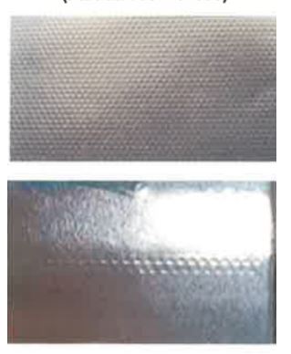 Hojas delgadas y rollos de aluminio, gofradas en toda su superficie, sin soporte.
Contenido en aluminio inferior al 99% siendo el contenido total de hierro más silicio superior al 1%.
Anchura del rollo comprendida entre 100 y 500 mm.
Espesor de la hoja comprendido entre 0,009 y 0,020 mm.
Peso por rollo comprendido entre 11 y 400 kg.
