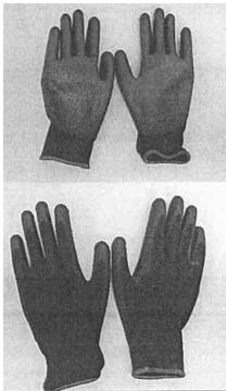 Guantes confeccionados con tejido de punto de fibras sintéticas (poliéster). Dispone de recubrimiento de poliuretano en la parte exterior de la palma. Peso 28,25 gramos.
Se utiliza como guante de protección, para manipular las cadenas de nive cuando se colocan o se quitan de los vehículos.
Se importan en cajas de 200 unidades envasadas individualmente en bolsas.