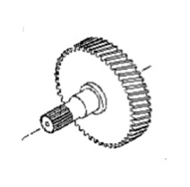 Engranaje cilíndrico helicoidal formado por un piñón y una rueda dentada, presentados aisladamente.
Está fabricado en acero al cromo-níquel (AISI 8620) forjado.
Según los datos proporcionados por el solicitante, se trata del engranaje que se monta en una caja denominada transfer cuya misión es mover (mediante una pareja de poleas variables) el separador de grano de una cosechadora.
Longitud aproximada: 229 mm
Diámetro: 223 mm.