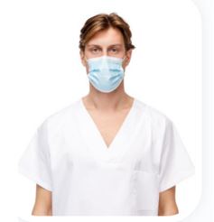 Según declaración del interesado se trata de mascarilla quirúrgica confeccionada con tela sin tejer de fibras sintéticas (polipropileno, tres capas) de un solo uso, de forma rectangular, color azul, con gomas para ajuste en ambos pabellones auditivos y tira moldeable en la parte de arriba para un mejor ajuste a la nariz, destinado a usarse en las industrias, para proteger del entorno al usuario y viceversa.
Se utiliza para protección respiratoria.
Están destinada a usarse para protección de uso general contra riesgos menores.
Primera capa: Polipropileno (PP)con una densidad de 25 grs/m3.
Segunda capa: Meltblown con una densidad de 25 grs/m3.
Tercera capa: Polipropileno (PP) con una densidad de 20 grs/m3.
Se presenta en cajas dispensadoras de 50 unidades para su venta al por menor y tiene unas medidas de 17,5 x 9,5cm.
El interesado declara que cumple la norma EN14683.