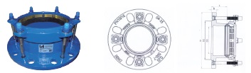 Accesorio, sin roscar, de conexión para tuberías de PE y PVC.  Está fabricado por moldeo con fundición dúctil EN-GJS-500-7 (fundición de grafito esferoidal) con recubrimiento epoxi, tornillería de acero inoxidable, junta en EPDM y anillo de sujeción de latón. Presenta un extremo bridado y en el otro una conexión tipo enchufe.

Se presenta con diferentes dimensiones.
Se utiliza para la conexión de tuberías.