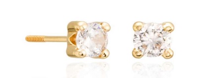 Pendiente fabricado en oro de 18 quilates. Tiene un diámetro exterior aproximado de 5-5.5 mm. Dispone de una circonita sintética de 4 mm de diámetro. Con cierre de oro. 
Peso aproximado de 0.31 gramos/par de pendientes en oro y de 0,49 gramos con la piedra
Se utiliza como artículo de joyería, es un artículo de adorno personal.