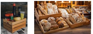 Cajas de madera a base de listones de madera de haya aptas para contacto con alimentos y que según declaración del solicitante están dentro de la normativa gastronorm.
Se presentan con las siguientes dimensiones: 530 X 325 X 100 mm y 530 X 325 X150 mm
Según declaración del solicitante se usan como como platos, bandejas o similares, para el servicio de mesa.