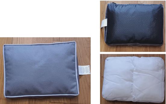 Cojín relleno con funda extraíble. Dispone de cremallera.  Color gris.
Se utiliza para el descanso de las mascotas.
Confeccionado en tejido de fibras de poliéster 100% y el relleno también de fibra de poliéster 100%.