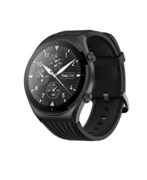 Dispositivo electrónico portátil diseñado para llevarse en la muñeca como un reloj con un peso de 69 gramos incluyendo la correa.

Dispone de: pantalla circular de 1,43 pulgadas de diámetro; batería recargable de polímero de iones de litio con 470 mAh de capacidad; tecnologías de comunicación Wi-Fi, Bluetooth y NFC; GPS de doble banda; sensores de medición de la frecuencia cardiaca, acelerómetro, giroscopio, barómetro, etc.

Según declaración del solicitante este artículo tras una configuración inicial y estando sincronizado con el dispositivo anfitrión (teléfono inteligente, etc.) es capaz de recibir y contestar llamadas telefónicas hablando y escuchando directamente por el reloj gracias al micrófono y al altavoz que incorpora, de mostrar notificaciones que únicamente se pueden leer, etc.

Sin estar sincronizado con el dispositivo anfitrión, previa configuración, este artículo es capaz de dar la fecha y hora, funcionar como GPS y NFC.

Se presentan conjuntamente el cuerpo del reloj, dos correas, una estación de carga y un manual de usuario.
Este artículo es capaz de monitorizar el ritmo cardiaco, la saturación de oxígeno, mostrar fecha y hora, realizar funciones de comunicación, etc.