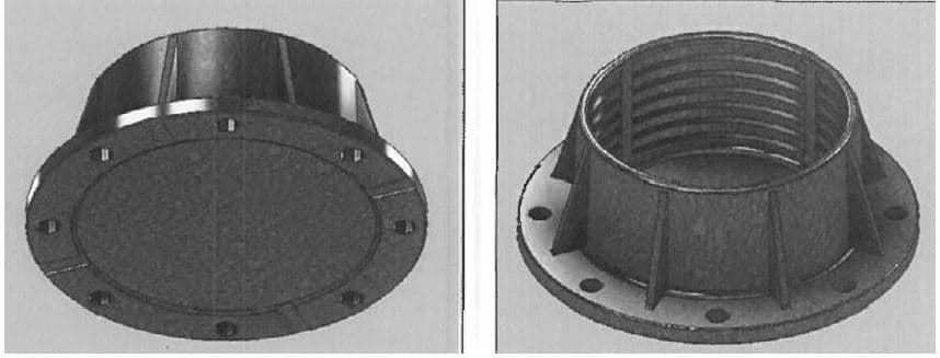 Piezas de fundición dúctil (no maleable) EN-GJS-500-7 obtenida por moldeo con una capa de galvanizado en caliente. Se trata de un artículo de perfil circular en forma de tapón, con orificios circulares en su parte superior y su interior ranurado. Su diámetro máximo es de aproximadamente 311 mm y su altura de aproximadamente 115 mm.
Se presenta en cajas de madera con 50 piezas por caja.
Según declaración del solicitante se usarán como errajes para aisladores eléctricos colocándose en los extremos de los mismos.