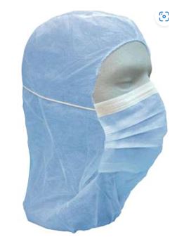 Gorro-capucha de polipropileno (PP), de un solo uso, color azul, confeccionado con tela sin tejer de fibras sintéticas, que cubre toda la cabeza con apertura central en la zona de la cara con elástico. Medidas 38 x 41 cm.
Capuz de protección para uso general, indicado especialmente para el uso en el sector sanitario, químico, alimentación, limpieza, pintura, construcción, automoción, agricultura e industria.
Está hecho con fibras sintéticas (polipropileno) (PP) - 25 gr).
Se presenta para su venta al público en cajas de 500 unidades, cada caja contiene 10 bolsas de 50 unidades.