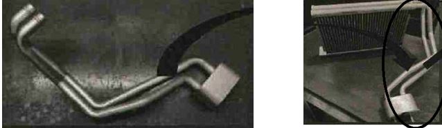 Conjunto pre-ensamblado de tubos de aluminio compuesto por una brida de perfil curvo de la que sobresalen dos tubos paralelos y curvos que, según declaración del solicitante, se soldarán al bloque condensador de un sistema de climatización para vehículos.
Según declaración del solicitante el conjunto tubos-bloque condensador se montará dentro de la unidad de aire acondicionado de un vehículo específico.