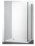 Mampara de ducha con lateral fijo que presenta las siguientes características:

Altura de 195 cm y es anti-cal. Sin perfil inferior.
El cristal es transparente de 6mm de espesor, es de seguridad acorde con UNE EN 14428.
El perfil es de aluminio anodizado y su acabado es cromado o negro mate. Sin tornillos visibles.
Dispone de distintas anchuras, 70, 80,90, y 100 cm.