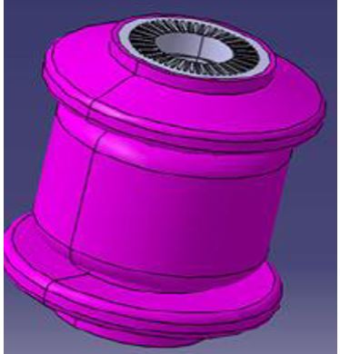 Artículo de acero (material predominante) y caucho vulcanizado sin endurecer, de forma tubular con un agujero en su centro y unas dimensiones aproximadas de 53 x 48 mm.
Se coloca en el eje delantero, estableciendo la unión entre la cruceta y la traviesa inferior. 
Se presenta en contenedores con 3.000 piezas o en cajas con 100 piezas.
Según declaración del solicitante su función es la absorción de vibraciones transferidas desde la rueda y la tirantería del amortiguador, así como dar una sensación de estabilidad al vehículo.