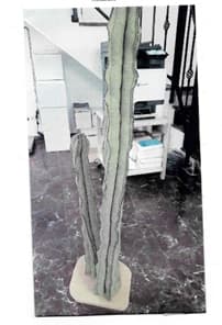 Planta de imitación hecha a mano (cactus) en tejido no de punto de fibras acrílicas y sintéticas. El interior del cactus está compuesto por una varilla roscada de acero inoxidable y relleno de guata. La base es apta para exteriores por su resistencia a la humedad, de madera fenólica.
Dispone de tres tamaños: 90cm, 130 cm, 180 cm.
Peso 5,7 kg.
Se utiliza como decoración.
Composición. 70% acrílico, 30 % poliéster.