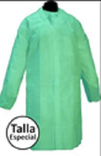 Bata de un solo uso, color verde, confeccionada con tela sin tejer con cierre delantero mediante velcros, cuello tipo camisa y manga larga ajustable en la zona de la empuñadura mediante gomas de ajuste; medidas (120 x152 cm).
Función o uso: Se utiliza para protección de uso general contra riesgos menores.
Composición de la mercancía: Está hecha de fibras sintéticas (polipropileno (PP) de 35 g/m2).