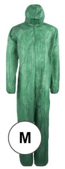 Mono buzo de un solo uso, color verde, talla M, confeccionado con tela sin tejer de fibras sintéticas (polipropileno (PP) de 40 g/m2), que cubre la parte superior e inferior del cuerpo, con cierre delantero mediante cremallera, capucha y elásticos en puños y bajos; para protección de uso general contra riesgos menores.
Mono Buzo de protección para uso general, indicado especialmente para el uso en el sector sanitario, equipamiento de laboratorio, químico, alimentación, limpieza, pintura, industria, construcción, automoción y agricultura.
Está hecho de fibras sintéticas polipropileno (PP) de 40 g/m2).
Se presenta para su venta al público en cajas de 25 unidades, cada caja contiene 25 bolsas de 1unidad.
