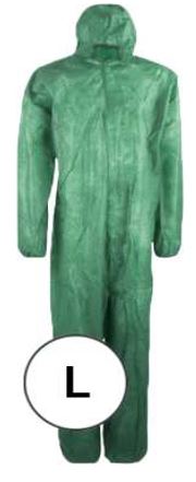 Mono buzo de un solo uso, color verde, talla L, confeccionado con tela sin tejer de fibras sintéticas (polipropileno (PP) de 40 g/m2), que cubre la parte superior e inferior del cuerpo, con cierre delantero mediante cremallera, capucha y elásticos en puños y bajos; para protección de uso general contra riesgos menores.
Mono buzo de protección para uso general, indicado especialmente para el uso en el sector sanitario, equipamiento de laboratorio, químico, alimentación, limpieza, pintura, industria, construcción, automoción y agricultura.
Está hecho de fibras sintéticas polipropileno (PP) de 40 g/m2).
Se presenta para su venta al público en cajas de 25 unidades, cada caja contiene 25 bolsas de 1unidad.