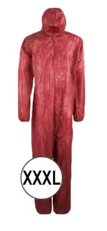 Mono buzo de un solo uso, color rojo, talla XXXL, confeccionado con tela sin tejer de fibras sintéticas (polipropileno (PP) de 40 g/m2), que cubre la parte superior e inferior del cuerpo, con cierre delantero mediante cremallera, capucha y elásticos en puños y bajos; para protección de uso general contra riesgos menores.
Mono buzo de protección para uso general, indicado especialmente para el uso en el sector sanitario, equipamiento de laboratorio, químico, alimentación, limpieza, pintura, industria, construcción, automoción y agricultura.
Está hecho de fibras sintéticas polipropileno (PP) de 40 g/m2).
Se presenta para su venta al público en cajas de 25 unidades, cada caja contiene 25 bolsas de 1unidad.