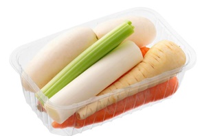 Mezcla de hortalizas lavadas y cortadas, a base de Zanahoria, nabicol, chirivia, nabo, puerro y apio. Se presentan frescas o refrigeradas en un envase de plástico de peso aproximadamente de 1 kg.
Función o uso: Concebido para uso alimentario. Modo de empleo: En fresco o cocido.