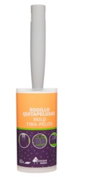 Producto consistente en un rodillo de papel kraft y un mango de plástico (polipropileno). El rodillo de papel está recubierto con papel adhesivo por la cara exterior y es desechable e intercambiable. Funciona pasando el rodillo sobre la superficie que se quiera limpiar de pelos o pelusas, y cuando la capa de papel ya está llena, se retira la capa dejando la siguiente capa de papel lista para utilizarse.
Longitud del rodillo de papel 10 cm (tolerancia 99-100 mm).
El producto está diseñado para eliminar de la ropa el polvo, pelusa, pelo, caspa, etc.
Se presenta acondicionado para la venta al por menor en formatos de 1 unidad. Incluye tapa para cubrir rodillo.