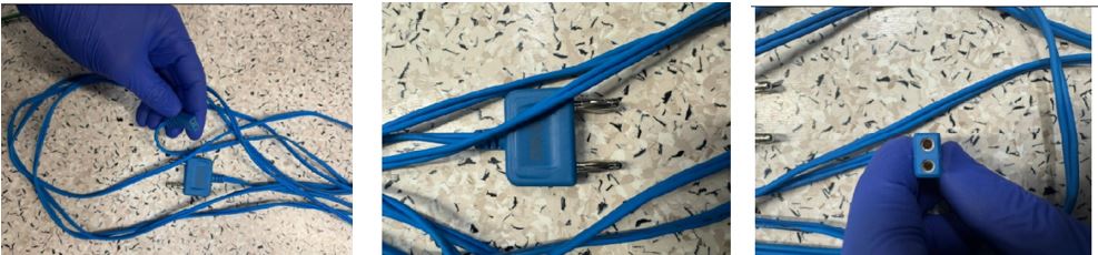 Cable eléctrico con conectores, no coaxial, para una tensión inferior o igual a 1.000 voltios.
Longitud: 5 metros. Peso:81 gramos.
Cubierta: TPE (elastómero termoplástico), conductor: hilo de cobre, conector: cobre
Según declaración del solicitante se destinan a la conexión de los equipos bipolares con el generador de alta frecuencia. Se utiliza en el Sistema de control de Instrumentos para endoscopia MP-1000, para conectar la unidad electroquirúrgica con el instrumento correspondiente (pinzas bipolares, pinzas Maryland, etc.)