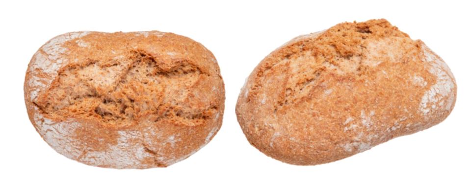 Pan hecho con harina integral de trigo. Contenido de azúcares y de materias grasas calculado sobre la materia seca superior al 5% en peso. Contenido en el peso total de sacarosa, azúcar invertido y/o isoglucosa total inferior al 5 %. Se presenta en forma de hogaza ovalada de 350 gramos.
Concebido para uso alimentario.