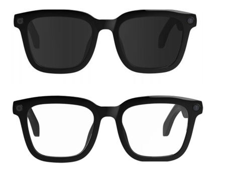 Artículo eléctrico con batería recargable en forma de gafas que puede presentarse con diferentes lentes (protectoras de la luz azul, de sol, etc.). 
Dispone de conectividad inalámbrica (WIFI y Bluetooth), memoria interna, altavoces y micrófono con sistema de reducción de ruido, botones de control físicos y táctiles, etc. 
Sin estar emparejado con el dispositivo anfitrión este artículo además de su función como gafas puede, reproducir música, capturar fotografías y grabar video y audio.
Una vez emparejado con el dispositivo anfitrión se habilitan todas las funciones del mismo incluyendo del uso completo del micrófono y los altavoces integrados y la posibilidad de iniciar y responder a llamadas telefónicas hablando y escuchando directamente a través de las gafas. 
Se presenta acondicionado para la venta al por menor en una caja con una funda en forma de bolsita, gamuza, manual de instrucciones y cable.