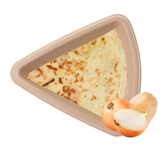 Tortilla de patata con cebolla, sin tratamiento térmico posterior al envasado, libre de materias extrañas, envasada en atmósfera protectora en bandeja color beis y film tapa transparente termosellado. Listo para comer Se presentan  en varios formatos: tortilla entera: 1300 g, media tortilla: 615 g, pincho: 205 g.
Concebido para uso alimentario.