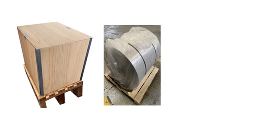 Hoja de aluminio aleado de tres capas con un espesor inferior a 0,09 mm y mayor a 0,045 mm, en bobinas de más de 10 kg. La anchura de la bobina es siempre superior a 500 mm, con un mandril que puede ser de hierro, cartón o aluminio. 
El producto se presenta ante la aduana en cajas de madera, con unas dimensiones de 900 mm (h) x 800 mm (l) x 1.150mm (a) y un peso aproximado de la caja vacía de 50 kg.
Según declaración del solicitante el artículo es para uso distinto del de papel de aluminio doméstico, ya que se usa para la fabricación de envases de aluminio (Aluminium Foil Container).
Aluminio aleado 3003 H24, 8011 o 8006 + Material Lipídico.
Dos de las capas de la hoja están compuestas por una capa de aceite o material lipídico que cubre toda la lámina de aluminio por ambas caras. Estas capas tienen un espesor de entre 0,0002 y 0,0005 mm. La otra capa, la interior, es la propia lámina de aluminio liso y tiene un espesor entre 0,04 y 0,09 mm. 
Según la información proporcionada por el solicitante la lubricación es necesaria para la fabricación del envase de aluminio y el material lipídico forma parte del producto final.