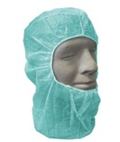 Gorro-capucha de polipropileno (PP), de un solo uso, color verde, confeccionado con tela sin tejer de fibras sintéticas, que cubre toda la cabeza con apertura central en la zona de la cara con elástico. Medidas 38 x 41 cm.
Capuz de protección para uso general, indicado especialmente para el uso en el sector sanitario, químico, alimentación, limpieza, pintura, construcción, automoción, agricultura e industria.
Está hecho con fibras sintéticas (polipropileno) (PP) - 25 gr).
Se presenta para su venta al público en cajas de 500 unidades, cada caja contiene 10 bolsas de 50 unidades.