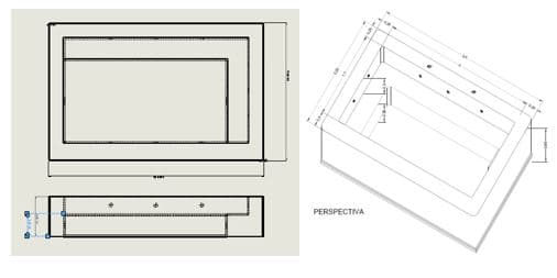 Piscina de fibra de vidrio. 
Las medidas de la piscina son: 
•	Modelo Mini 370: 3,5 m x 2,23 m x 0,65 m y 2.000 litros de capacidad.
•	Modelo 270: 2,7 m x 2 m x 0,65 m y 1.100 litros de capacidad.
El artículo está compuesto por fibra de vidrio con tecnología 4k, compuesta por gelcoat Isoftalico, tres capas de fibra de vidrio y acabado en capa de top coat.
El resto de elementos como las boquillas o rebosaderos están hechos de plástico ABS inyectado. Toda la conexión hidráulica está compuesta por manguera Flex.