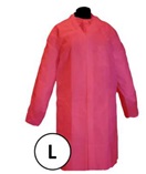 Bata de un solo uso, color rojo, confeccionada con fibras sintéticas (polipropileno 35gr/m2), tela sin tejer con cierre delantero mediante velcros, cuello tipo camisa y manga larga ajustable en la zona de la empuñadura mediante gomas de ajuste; medidas: 120 x152 cm.
Se utiliza para protección de uso general contra riesgos menores.
Se presenta para su venta al público en bolsas de una unidad, que se presentan en cajas que contienen con 50 unidades.