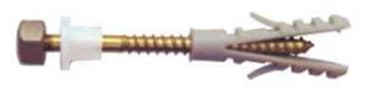Surtido compuesto por: tornillo cilíndrico de doble rosca, sin cabeza, realizado en latón, tuerca ciega M5 de acero niquelado, taco de plástico y florón de plástico.
El tornillo mide 75 mm. Tiene un grueso de espiga de 5 mm y una resistencia a la tracción inferior a 800 Mpa.
Se presenta en cajas de 250 bolsas que contienen dos unidades de cada uno de los cuatro elementos que forman el artículo.
Según declaración del solicitante se utiliza para el anclaje de inodoros y lavabos.