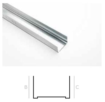 Perfil de acero sin alear galvanizado en forma de U recubierto en capa de zinc.
Este producto parte de una bobina de acero laminado plano y se le da forma en frío mediante rodillos.
Se presenta en distintas dimensiones 36/46/48/70/90 mm de ancho y una longitud de 3.000 mm. Espesor 0,55 mm y un peso entre 0,40 y 0,64 kg/m.
Según indica el solicitante este perfil se utiliza en el montaje de los tabiques de placa de yeso laminado, se atornilla al forjado al suelo de forma horizontal y, dentro de él, se mete el montante de forma vertical que será donde se atornillan las placas de yeso laminado.
