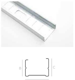Perfil de acero sin alear galvanizado con forma de letra similar a la C.
Este producto parte de una bobina de acero laminado plano y se le da forma en frío mediante rodillos.
Presenta perforaciones en forma oval, o circular según el modelo, para el paso de las instalaciones. Los laterales disponen de ejes marcados y un moleteado para facilitar el atornillado. 
Se presenta en distintas dimensiones 36/46/48/70/90 mm de ancho y una longitud a medida. Espesor 0,6 mm y peso entre 0,52 y 0,8 kg/m.
Según indica el solicitante, el producto no se somete a ninguna operación adicional después de la importación.
Según indica el solicitante, este perfil se utiliza para el montaje de un tabique de placa de yeso laminado, su montaje es vertical, va dentro del canal y es donde se atornillan las placas de yeso laminado.
