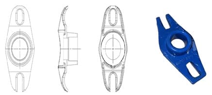 Descripción física:
Se trata de un accesorio de conexión para tuberías, también llamado cabezal de toma de simple, de fundición dúctil EN-GJS-500-7 (fundición de grafito esferoidal). Incluye, en un elemento aparte, una junta de goma EPDM.
Está fabricado por moldeo de fundición de hierro sin roscar.
Se presenta con diferentes dimensiones.
Función y uso:
Estas piezas sirven para garantizar la estanqueidad en las acometidas de toma de tuberías de agua, de líquidos no agresivos (neutros) y aguas residuales.
