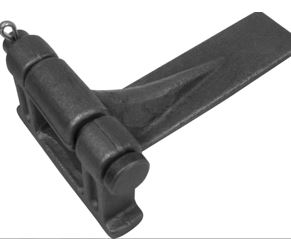 Artículo de uso general consistente en una bisagra realizada en acero. La parte móvil que se fija al portalón trasero del volquete tiene una longitud de 225 mm y una anchura de 60 mm.
La parte fija de la bisagra es de 143 mm y su anchura es de 27 mm.
Se utiliza en vehículos no automóviles (remolques) para sujetar el portalón trasero.
Acero