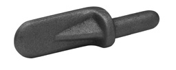 Parte de un gozne (macho (fija)) realizada en acero, con nervio triangular.
Se utiliza en vehículos no automóviles (remolques) como bisagra de la puerta lateral del remolque.
Tiene una longitud total de 132 mm y una anchura de 34 mm y termina en un eje con un diámetro de 17 mm.