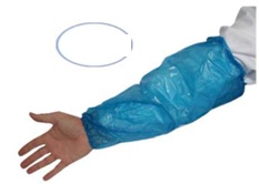 Manguito (cubre manga) de un solo uso, color azul, confeccionado a partir de una hoja de polietileno (LDPE) de 0,02 mm de grosor, con elásticos de ajuste en ambos extremos y unas dimensiones de 40x20 cm.
Indicado para preservar la ropa.
Composición: polietileno (LDPE).
Se presenta en bolsas con 100 unidades.