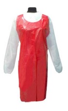 Delantal confeccionado a partir de hojas de polietileno (PE), de un solo uso, color rojo, con cintas de ajuste en ambos lados, hueco perforado para colgar en la zona del cuello y con unas dimensiones de 80 x125 cm.
Producto de protección destinado a proteger las prendas de vestir.
Está compuesto por polietileno (PE) de 0,02 mm de grosor.
Se presenta en bolsas de 100 unidades para su venta al por menor.