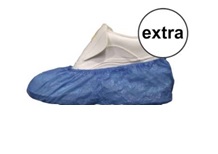Articulo (cubre pie) confeccionado a partir de una hoja de polietileno lisa (CPE), de un solo uso, color azul, que cubre el pie, sujetándose a la altura del tobillo mediante un elástico; Medidas: 410 x 155 mm.
Indicado para proteger el calzado.
Composición: Polietileno (CPE).
Se presenta en bolsas con 100 unidades.