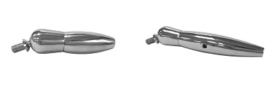 Tensores para cables formados por dos secciones tubulares y un orificio circular que las atraviesa. En uno de sus extremos presenta una parte saliente roscada con rosca M6. Se presenta, en cajas con dos unidades, con unas longitudes de 112 mm o 71 mm y con un diámetro de orificio de entre 4 y 5 mm.
Acero inoxidable