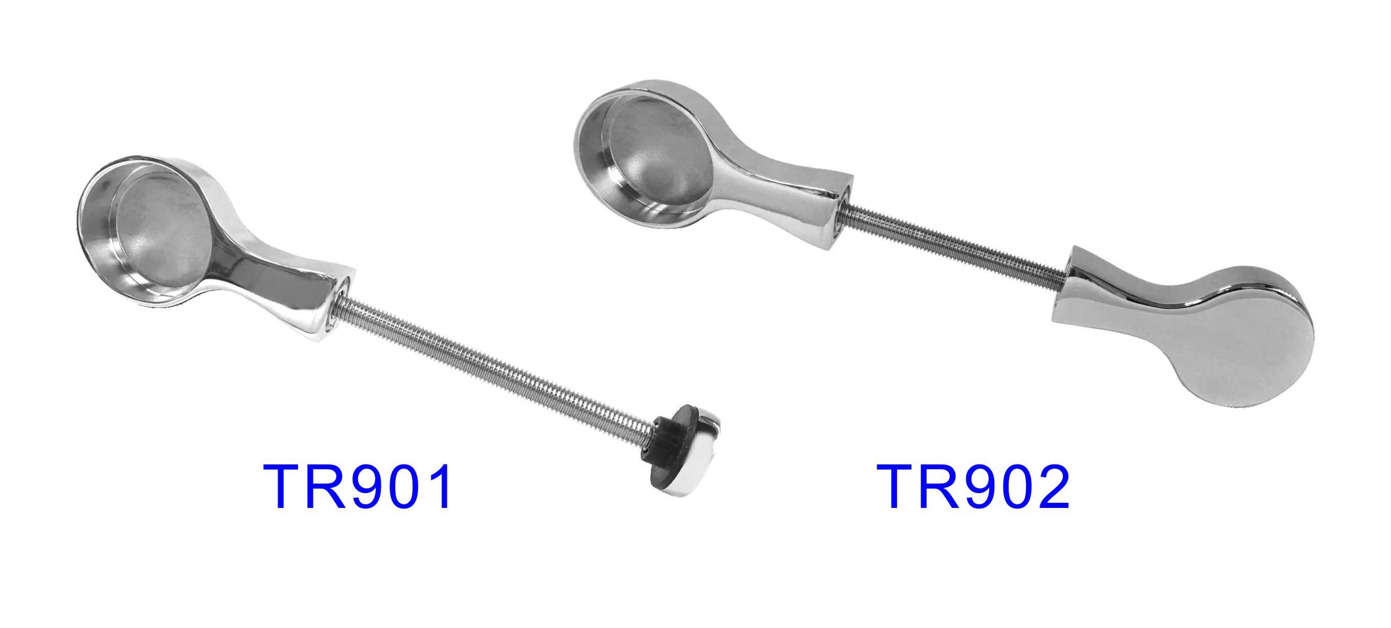 Partes de tiradores para puertas de edificios fabricadas con acero inoxidable. Se presentan en forma de una varilla roscada (vástago) uno de cuyos extremos está unido a una pieza que incorpora un hueco circular en su extremo (diámetro de 40 mm). El otro extremo de la varilla puede estar unido, según el modelo, a un botón plano y circular o a una tira de acero curvada en forma de semicírculo en su extremo.
Se presentan en cajas de dos unidades idénticas.
Según declaración del solicitante se destina a puertas de edificios.
Acero inoxidable.