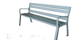 Banco con respaldo y apoya brazos fabricado con tubos de hierro. Se presenta para su venta al por menor en dos formatos con unas medidas de 635 x 850 x 1810 mm.