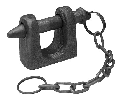 Dispositivo de cierre de chaveta para bulón, de acero. Uno de los extremos del bulón incorpora una cadena.
Se utiliza en vehículos no automóviles (remolques) para cerrar la puerta trasera del remolque.
Tiene una longitud de 56 mm, una anchura 25 mm y una altura de 51 mm. El diámetro exterior del bulón es de 12 mm.