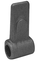 Parte hembra (móvil) de una bisagra que dispone de un agujero con un diámetro de 18 mm y cuyas dimensiones restantes son las siguientes:
	Longitud: 90 mm
	Anchura de uno de los extremos: 43 mm
	Anchura del otro extremo: 30 mm
Se utiliza en vehículos no automóviles (remolques) como bisagra de la puerta lateral del remolque.
Composición:  Acero.