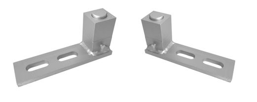 Bisagras de acero y acabado zinc que se destinan a instalarse en puertas basculantes. Se presenta en forma de un cubo y un prisma, que incorpora un tornillo en una de sus caras, unidos por un eje central y que a su vez están unidos, en un ángulo recto, a una chapa rectangular con dos orificios. Se presentan con unas dimensiones de 175 mm de largo y 50 mm de ancho.
Según declaración del solicitante se destina a puertas basculantes.
Acero con acabado en zinc.