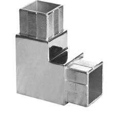Codos de acero inoxidable de sección cuadrada (40 x 40 mm.) para instalarse en barandillas. Se trata de codos que se doblan en ángulo recto con una parte central cúbica y ligeramente más gruesa que los extremos (43 mm.).
Están hechos de acero inoxidable.